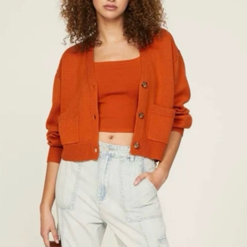 Polo Ralph Lauren Merino Wool Cardigan Cropped V-Neck Burnt Orange Small Petite